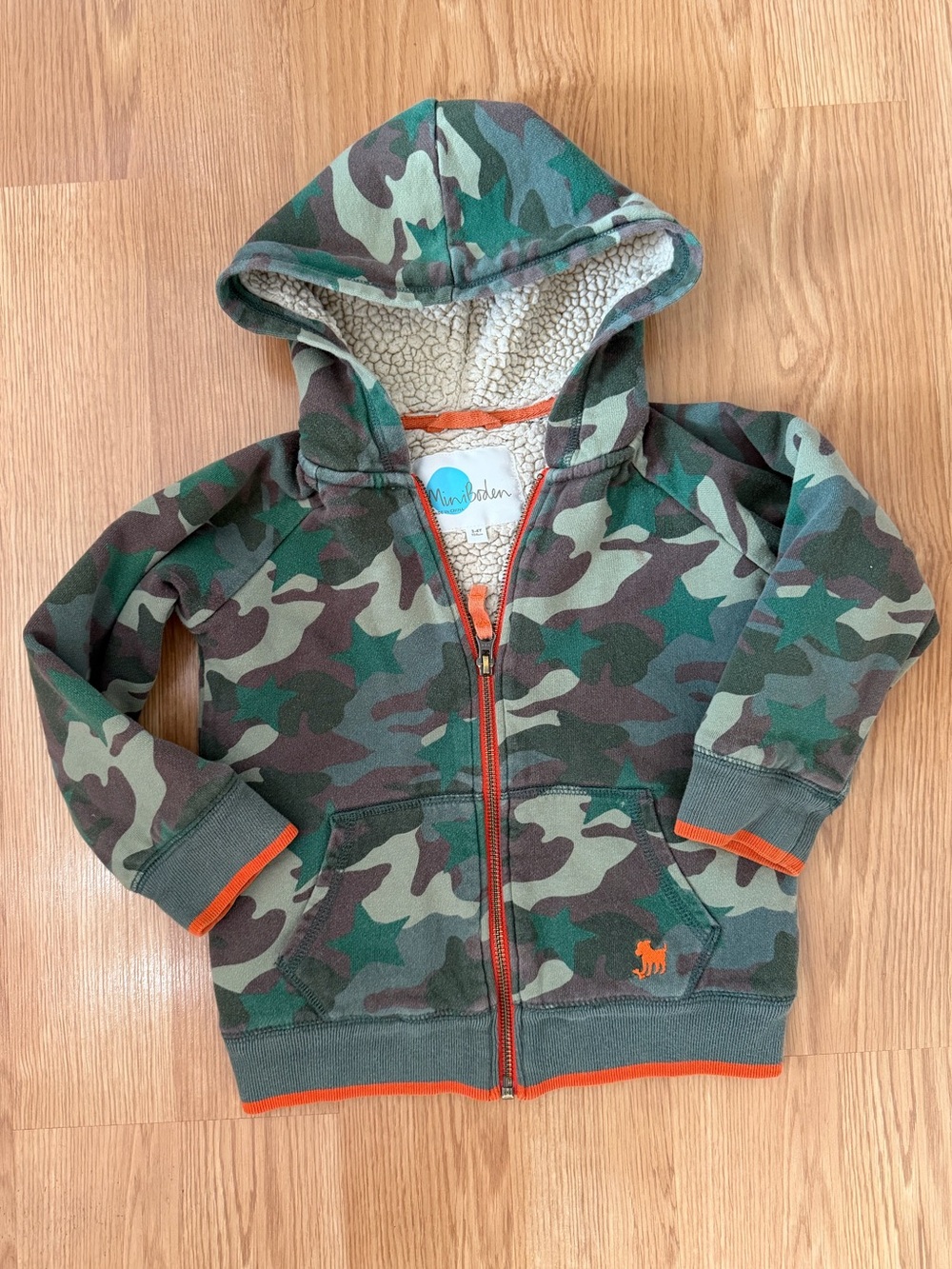 Mini Boden Camouflage Zip Hoodie - Green Camo 3T 4T